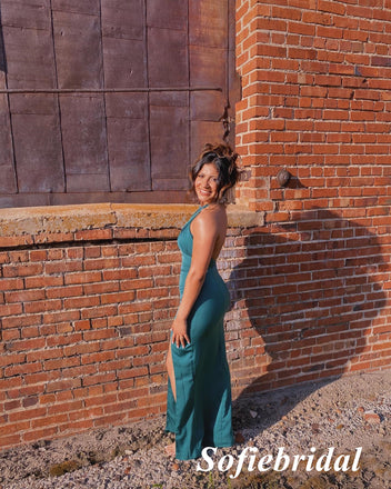 Sexy Soft Satin Halter Backless Mermaid Floor Length Bridesmaid Dresses, SFWG00585