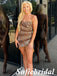 Sexy Leopard Print Fabric Spaghetti Straps Sheath Mini Dresses/ Homecoming Dresses With Tassel, HD0262