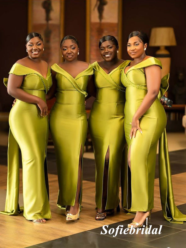 Soft Satin Spaghetti Straps V-Neck Sleeveless Floor-Length Maxi Mermaid Bridesmaid Dresses, SFWG00614 Soft Satin Spaghetti Straps V-Neck Sleeveless Floor-Length Maxi Mermaid Bridesmaid Dresses, SFWG00614
