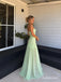Mint Green Strapless Lace Chiffon Maxi Evening Dress, Fitted Lace Bodice Flowy Floor Length Formal Gown, PD13888