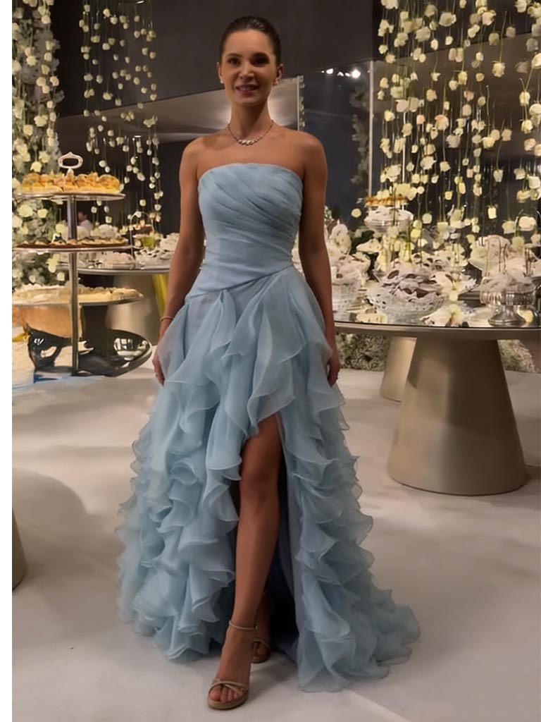 Sexy Strapless High Slit Ruffle A-Line Formal Gown | Wedding & Prom Dress, PD01229