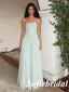 Mint Green Strapless Tulle Maxi Dress with Slit – Boho Bridesmaid & Prom Gown, PD01254