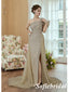 Elegant Tulle One Shoulder Sleeveless Side Slit Mermaid Long Prom Dresses, PD0969
