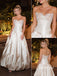 Champagne Spaghetti Strap Lace Corset Satin Gown, Bow Sash Formal Wedding Guest Dress, PD13947