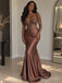 Chocolate Beaded One Shoulder Rhinestone Appliqué Fishtail Gown,PD1369