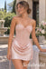 Blush Pink Strapless Beaded Corset Satin Mini Dress, HD0373