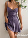 Sweety Purple Elastic Satin Spaghetti Straps V-Neck A-Line Homecoming Dresses, HD0239