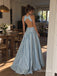 Light Blue Halter Cutout Pleated A-Line Dress, Sleeveless Floor Length Formal Gown,PD13901