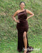 Sexy Velvet One Shoulder Sleeveless Side Slit Mermaid Floor Length Bridesmaid Dresses, SFWG00601