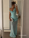 Mint Green One Shoulder Draped Chiffon Mermaid Dress, Cowl Neck Floor Length Formal Gown,PD13902