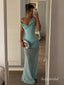 Mint Green One Shoulder Draped Chiffon Mermaid Dress, Cowl Neck Floor Length Formal Gown,PD13902