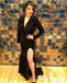 Sexy Black Sequin Deep V-Neck Sleeveless Side Slit Mermaid Floor Length Prom Dress, PD01102