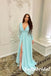 Elegant Chiffion Deep V-Neck Long Sleeves Side Slit A-Line Long Prom Dresses, PD0971
