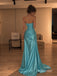 Turquoise Strapless Draped Satin A-Line Dress, Tube Top Floor Length Formal Gown,PD13904