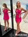 Sexy Hot Pink One Shoulder Sleeveless Sheath Mini Dresses/ Homecoming Dresses With Split, HD0298
