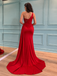 Sexy Red Sequin Satin One Shoulder V-Neck Sleeveless Side Slit Mermaid Long Prom Dresses/Evening Dresses,SFPD0365