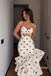 Cream Polka Dot Strapless Cutout Mermaid Gown, Tiered Ruffle Formal Evening Dress, PD13948