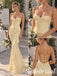 Butter Yellow Chiffon 3D Floral Appliqué Spaghetti Strap Corset Floor Length Mermaid Bridal Gown, SFWD0098