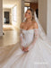 Off Shoulder Sweetheart Lace Wedding Dress, Long Sleeve Corset Bridal Gown With Train, SFWD0151
