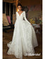 Elegant Satin And Lace Long Sleeves A-Line Long Wedding Dresses,SFWD0082