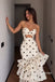Cream Polka Dot Strapless Cutout Mermaid Gown, Tiered Ruffle Formal Evening Dress, PD13948