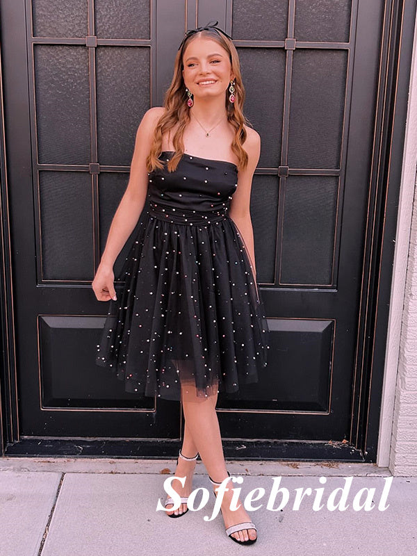 Sexy Black Tulle Sweetheart Sleeveless A-Line Mini Dresses/ Homecoming – SofieBridal