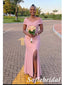 Simple Dusty-Pink Off Shoulder Side Slit Mermaid Bridesmaid Dresses Wedding Guest, SFWG00634