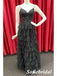 Sexy Black Tulle And Lace Spaghetti Straps V-Neck A-Line Long Prom Dresses, PD0940