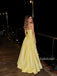 Pale Yellow Strapless Sweetheart Satin A-Line Gown, Corset Bodice Formal Evening Dress, PD13938