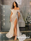 Sexy Shiny Spaghetti Straps Side Slit Mermaid Long Prom Dresses, PD0922