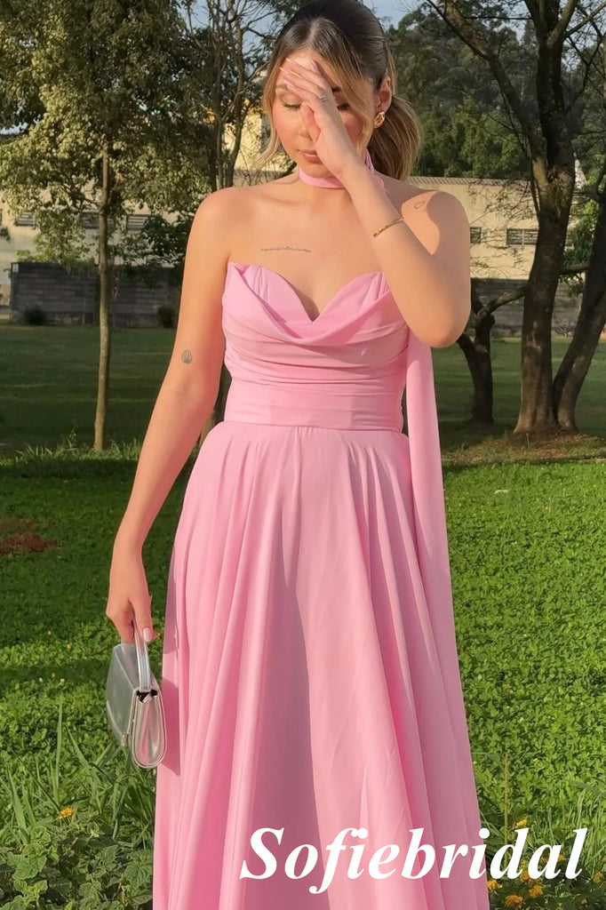 Elegant Chiffon Sweetheart Sleeveless Maxi A-Line Prom Dress, PD01147