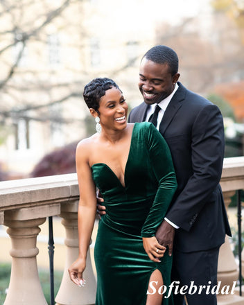 Sexy Velvet One Shoulder Long Sleeves Side Slit Mermaid Floor Length Prom Dress, PD01104