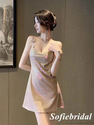 Sparkly Special Fabric Spaghetti Straps V-Neck A-Line Mini Dresses/ Homecoming Dresses With Butterfly, HD0241