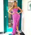 Sexy Spaghetti Straps Side Slit Mermaid Long Prom Dresses With Feather, PD0978