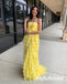 Elegant Yellow Chiffon Sweetheart A-Line Floor Length Prom Dress With Belt, PD01043