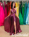 Sexy Special Fabric Halter Sleeveless Open Back Side Slit A-Line Floor Length Prom Dress, PD01040