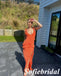 Sexy Orange Spaghetti Straps V-Neck Side Slit Mermaid Floor Length Prom Dress, PD01036