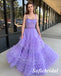 Sexy Purple Tulle Spaghetti Straps Sleeveless A-Line Floor Length Prom Dress, PD01045