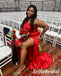 Mismatched Red Soft Satin Sleeveless Side Slit Mermaid Floor Length Bridesmaid Dresses, SFWG00592