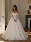 Off-the-Shoulder Floral Lace Wedding Dress, Corset Bodice Floor Length A-Line Bridal Gown,SFWD0123