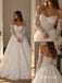Off-the-Shoulder Floral Lace Wedding Dress, Corset Bodice Floor Length A-Line Bridal Gown,SFWD0123
