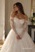 Off-the-Shoulder Floral Lace Wedding Dress, Corset Bodice Floor Length A-Line Bridal Gown,SFWD0123