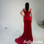 Sexy Red Soft Satin Spaghetti Straps Sleeveless Side Slit Mermaid Floor Length Bridesmaid Dresses With Train, SFWG00590