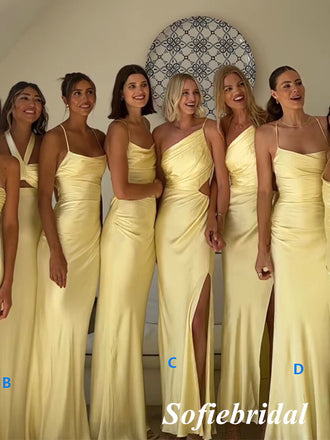 Mismatched Sexy Blushing Pink Soft Satin Sleeveless Mermaid Floor Length Bridesmaid Dresses, SFWG00539