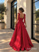 Red Square Neck Bow Strap Satin A-Line Dress, Corset Floor Length Formal Gown, PD13911