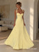 Pale Yellow Sweetheart Wide Strap Chiffon A-Line Dress, Flared Floor Length Formal Gown, PD13913