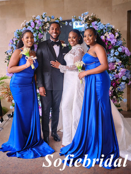Elegant Royal-Blue Soft Satin One Shoulder Sleeveless Mermaid Floor Length Bridesmaid Dresses, SFWG00552 Elegant Royal-Blue Soft Satin One Shoulder Sleeveless Mermaid Floor Length Bridesmaid Dresses, SFWG00552