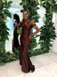 Elegant Brown Tulle And Soft Satin V-Neck Sleeveless Mermaid Floor Length Bridesmaid Dresses, SFWG00522
