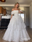 Off-the-Shoulder Ruffled Tiered Lace Wedding Dress, Vintage Corset Bridal Gown, SFWD0152