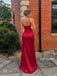 Burgundy Spaghetti Strap Satin Mermaid Gown, Ruched Back Formal Prom Dress, PD13939